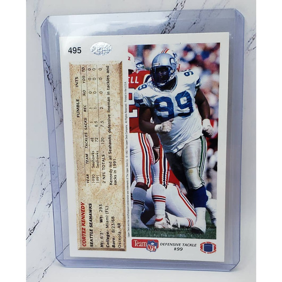 1992 Upper Deck #495 Cortez Kennedy Seattle Seahawks - Picture 2 of 4